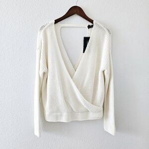 Moon & Madison wrap style sweater sz S deep V neckline long sleeve off white NWT